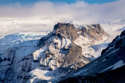 Scenic view of snowcapped mountains against sky