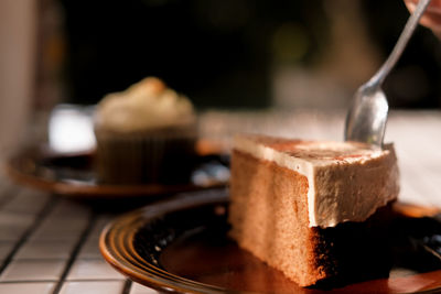 Close-up of chocolate cake on table