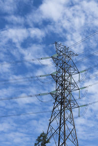 Low angle view of electricity pylon against sky