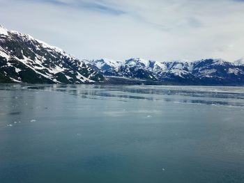 Scenic view of mountains against sky during winter