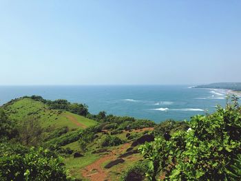 Scenic view of sea against clear sky