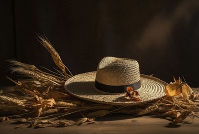 Close-up of hat on table