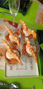 High angle view of ice cream in plate on table