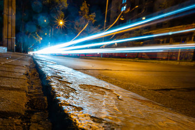 Light trails on street at night