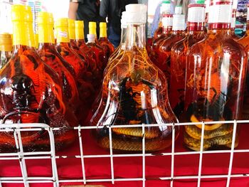 Close-up of wine bottles