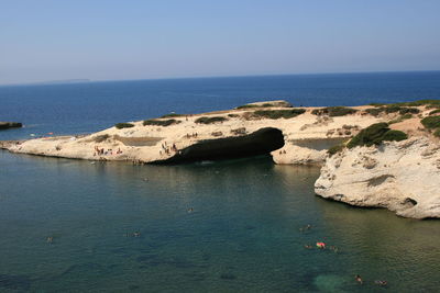 High angle view of sea against clear sky