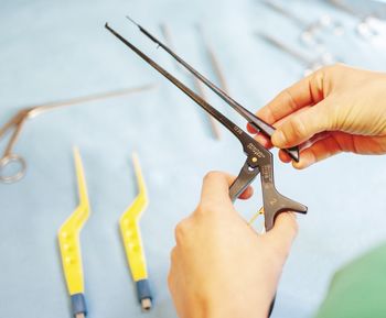 Close-up of hands working