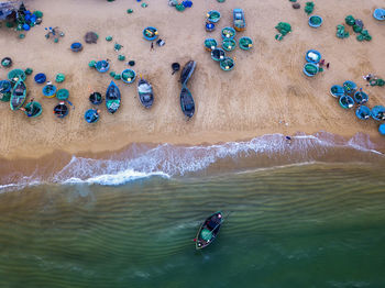 High angle view of people in sea