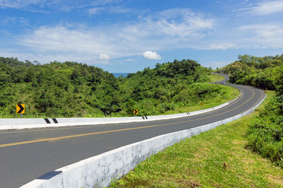 Road no.3 or beautiful sky road over top of mountains with green jungle. nan, thailand.