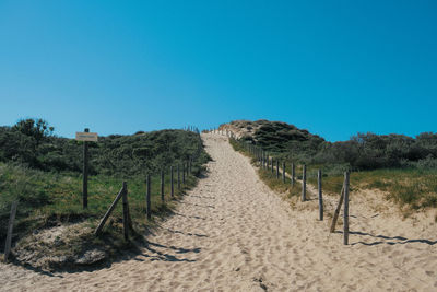 Scenic view of land against clear blue sky