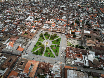 High angle view of buildings in city