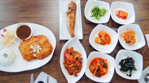 High angle view of food on table