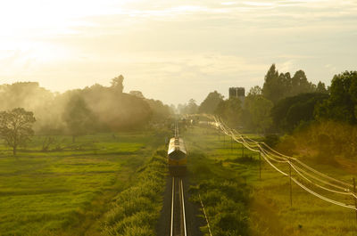 High angle view of train on railroad track