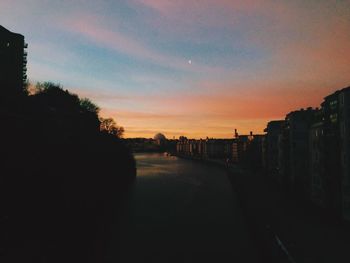 Panoramic view of city at sunset