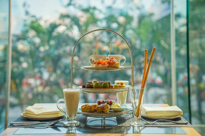 View of breakfast on table