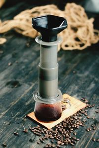 Close-up of coffee cup on table