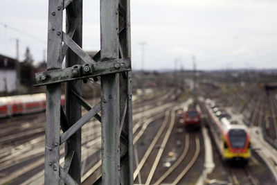 Train on railroad track against sky