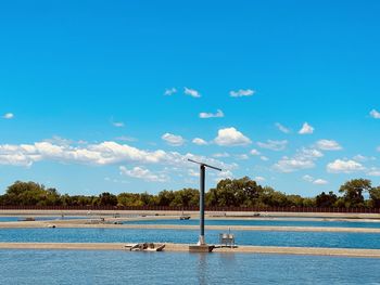 Scenic view of lake against blue sky