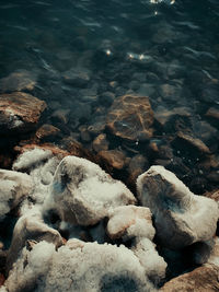 High angle view of rocks in sea