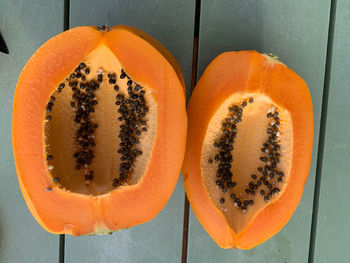 High angle view of orange on table