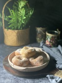 Close-up of donut in plate on table