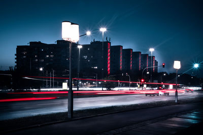 Light trails on street at night