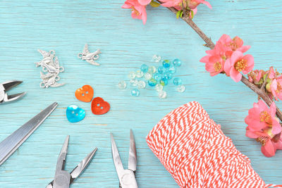 Directly above shot of various objects on table