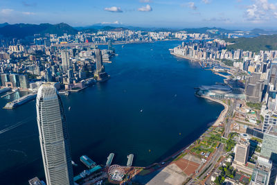 High angle view of city buildings