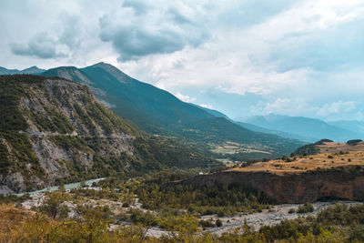 Scenic view of mountains against sky