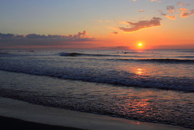 Scenic view of sea at sunset