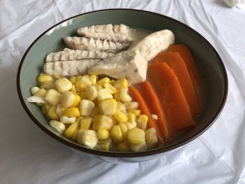 High angle view of food in bowl