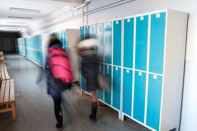 Blurred motion of people walking on subway station