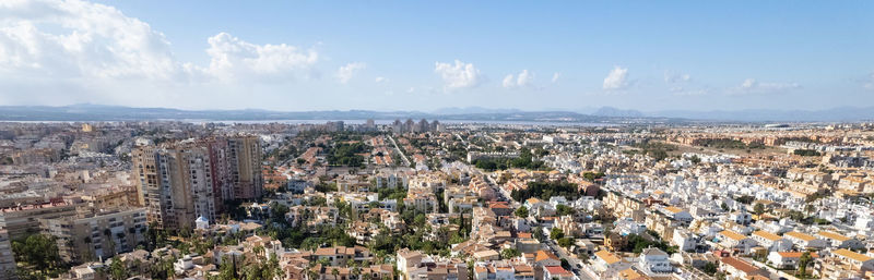 High angle view of city against sky