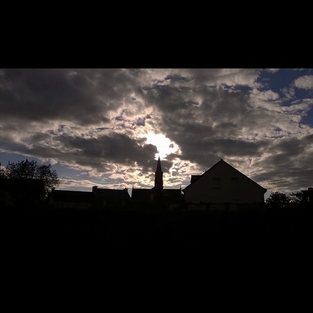 building exterior, built structure, architecture, silhouette, sky, cloud - sky, house, cloudy, low angle view, sunset, cloud, residential structure, tree, dusk, residential building, dark, outdoors, building, weather, nature