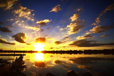 Scenic view of lake against sky during sunset