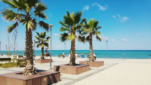 Scenic view of sea against blue sky