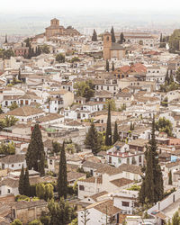 High angle view of buildings in town