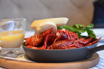 Close-up of seafood in plate on table