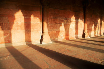 Sunlight falling on wall of red fort