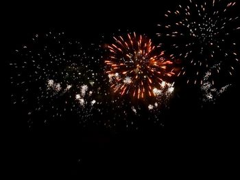 Low angle view of firework display at night