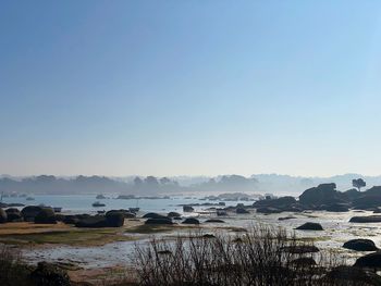 Scenic view of land against clear sky