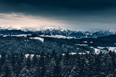 Scenic view of snowcapped mountains against sky