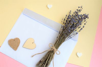 High angle view of heart shapes on table