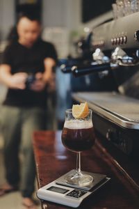 Close-up of drink served on table