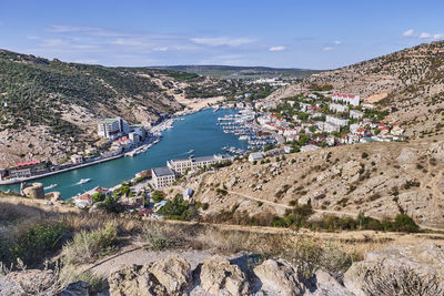 Top view of the balaklava bay, city sevastopol, crimean peninsula, russia.
