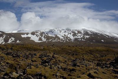 Scenic view of snowcapped mountains against sky