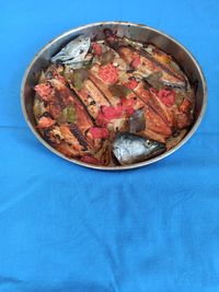 High angle view of fresh blue in bowl