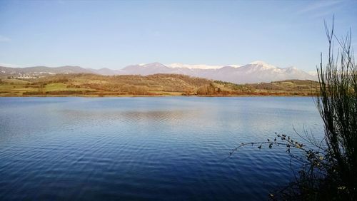 Scenic view of lake and mountains