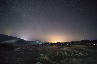 Star track of yuanyang rice terrace, yunnan, china