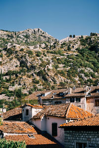 High angle view of townscape against sky